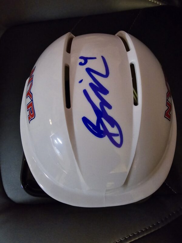 Braden Schneider signed white mini helmet